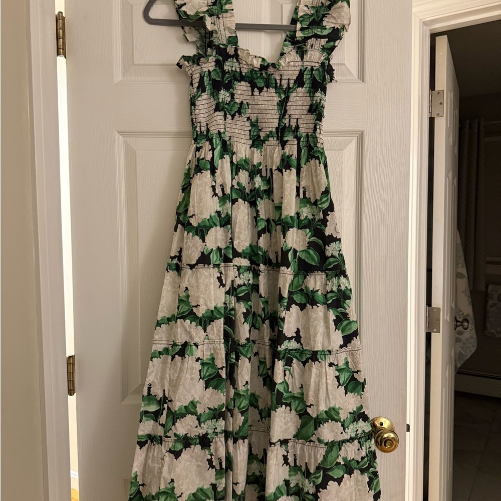 Hill House Black and Green Leaf Maxi Dress